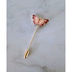 Vintage Butterfly Stick Pin Gold Tone Purple And Pink Sparkle Enamel